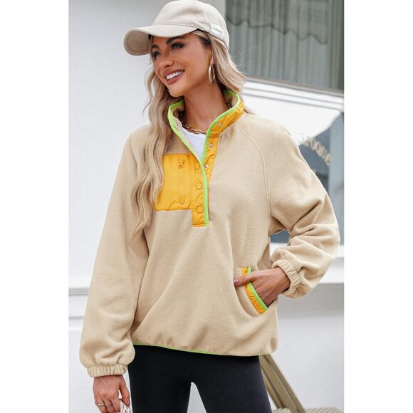 Women’s Oversized Fleece Sweatshirt Color Block Casual Pullover - Picture 3 of 6